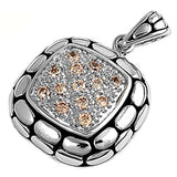 Sterling Silver Champagne CZ Rhodium Plated  Square PendantAnd Height 28mm