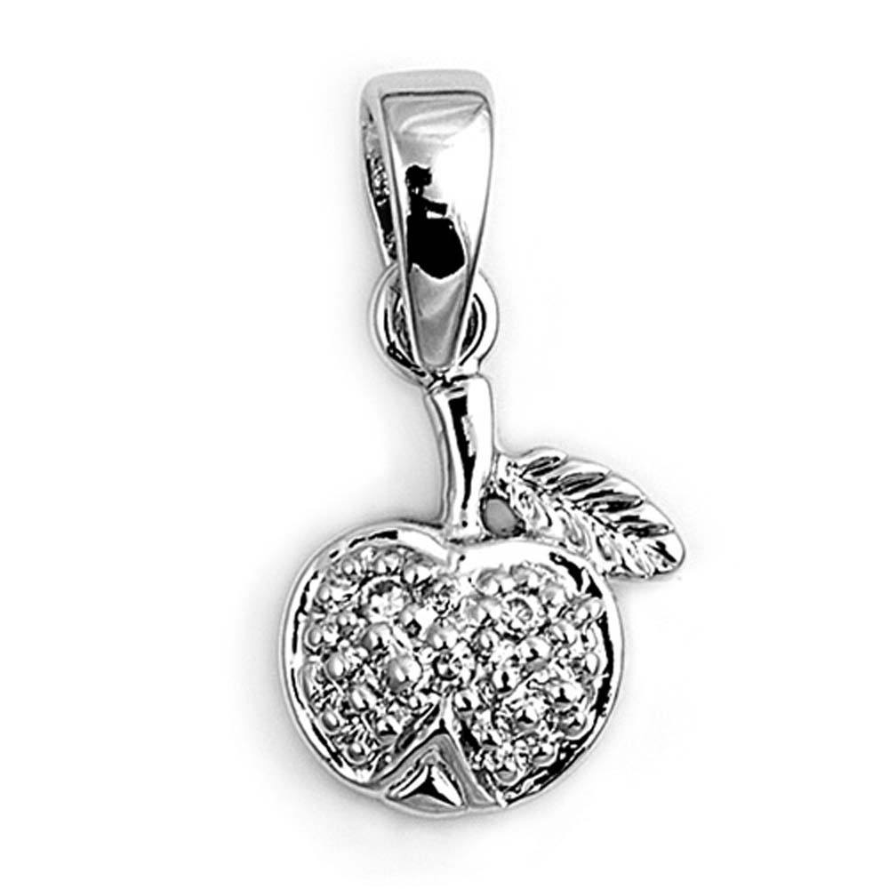 Sterling Silver Clear CZ Rhodium Plated Apple PendantAnd Height 11mm