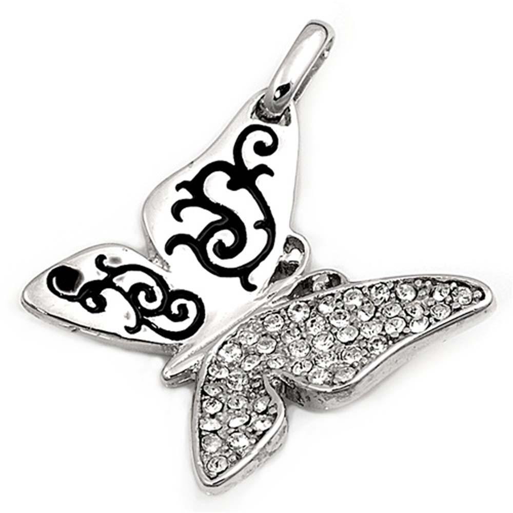 Sterling Silver Clear CZ Rhodium Plated Butterfly PendantAnd Height 19mm