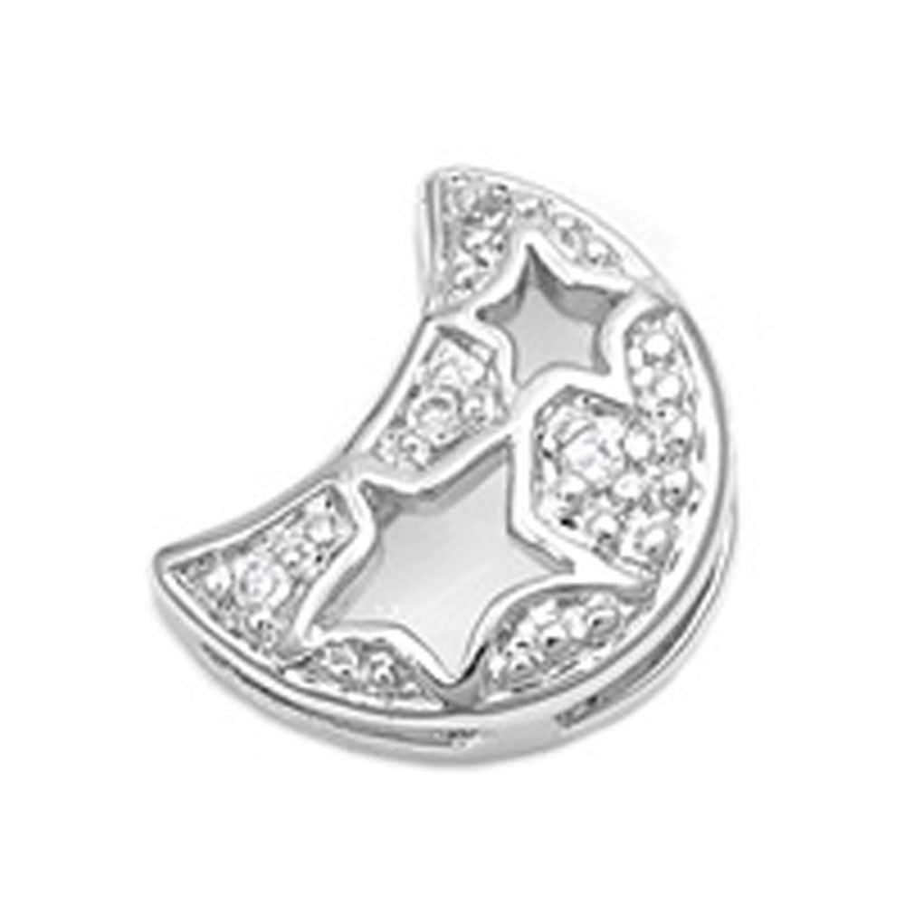 Sterling Silver Clear CZ Moon PendantAnd Height 12mm
