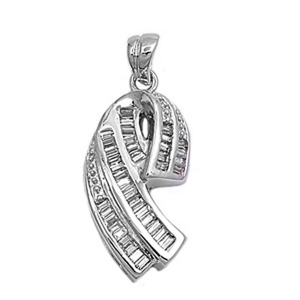 Sterling Silver Clear CZ in Halfshell Shape PendantAndHeight 27mm