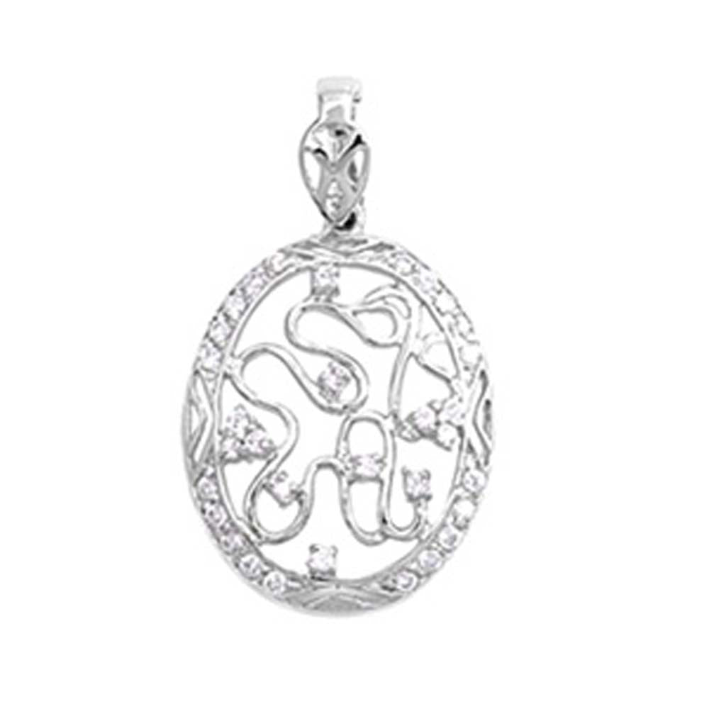 Sterling Silver Clear CZ in Oval Shape PendantAndHeight 38mm