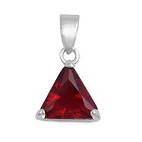 Sterling Silver Garnet with CZ Triangle Shape PendantAndHeight  9mm