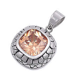 Sterling Silver Champagne Clear CZ in Square ShapeAndHeight 17mm