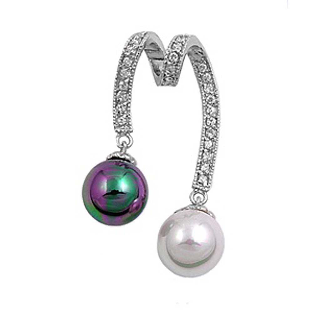 Sterling Silver M Shape With Multicolor Pearls CZ PendantAnd Pendant Height 38 mm