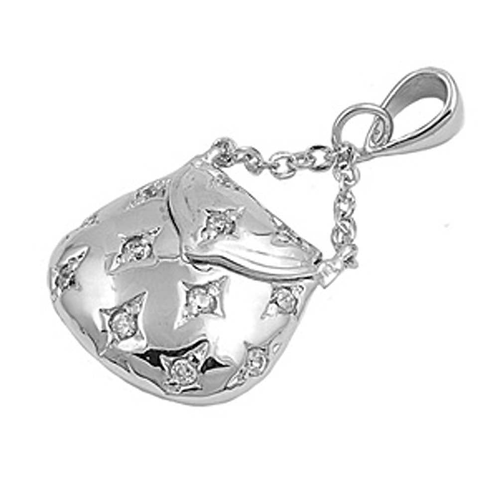 Sterling Silver Bag Shaped  CZ PendantAnd Pendant Height23 mm
