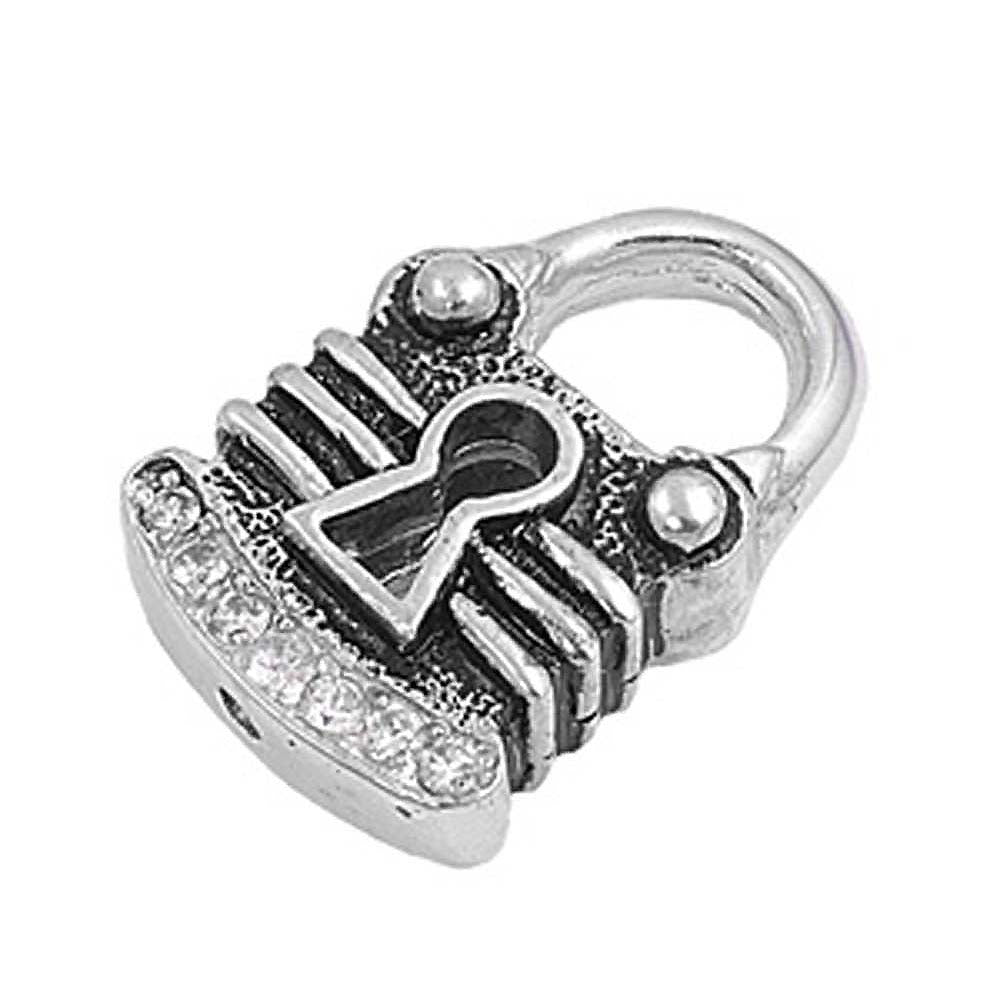 Sterling Silver Lock Shaped CZ PendantAnd Pendant Height 21 mm