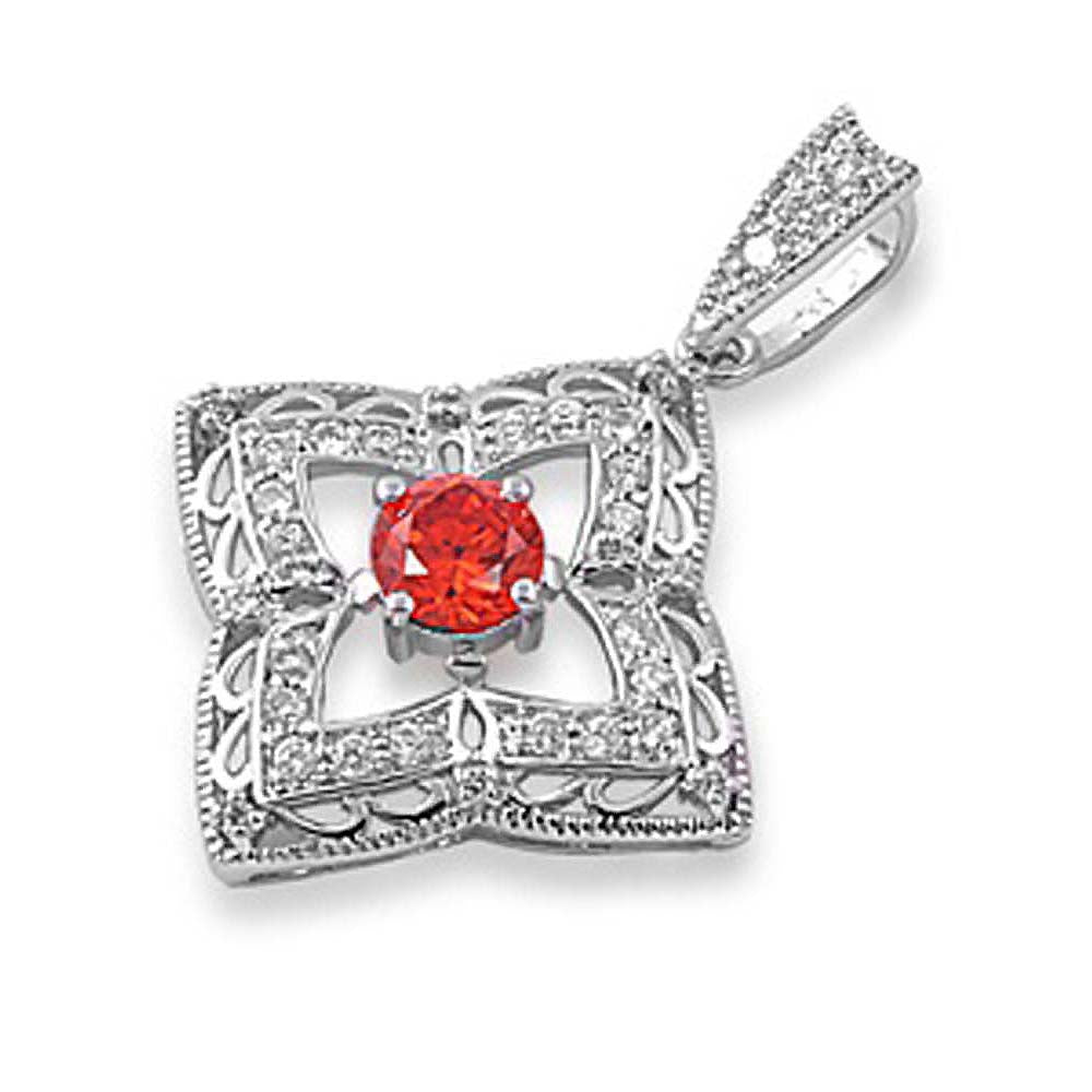 Sterling Silver Ruby And Clear Star Shaped Assorted CZ PendantAnd Pendant Height 42 mm