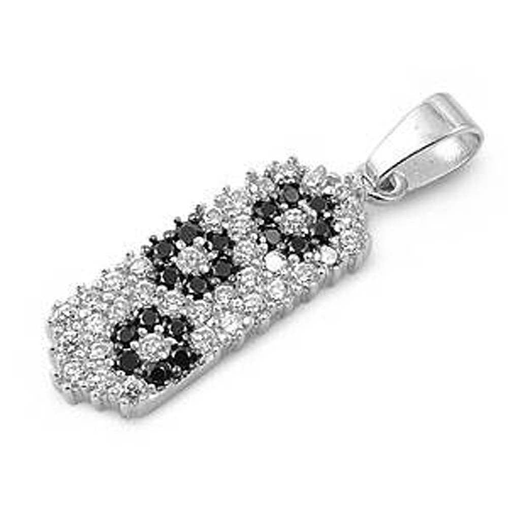 Sterling Silver Black And Clear Rectangle Shaped Assorted CZ PendantAnd Pendant Height 21 mm