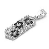 Sterling Silver Black And Clear Rectangle Shaped Assorted CZ PendantAnd Pendant Height 21 mm