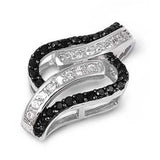 Sterling Silver Black And Clear Curve Shaped Assorted CZ PendantAnd Pendant Height 27 mm