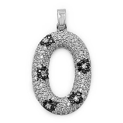 Sterling Silver Black And Clear Oval Shaped Assorted CZ PendantAnd Pendant Height 29 mm