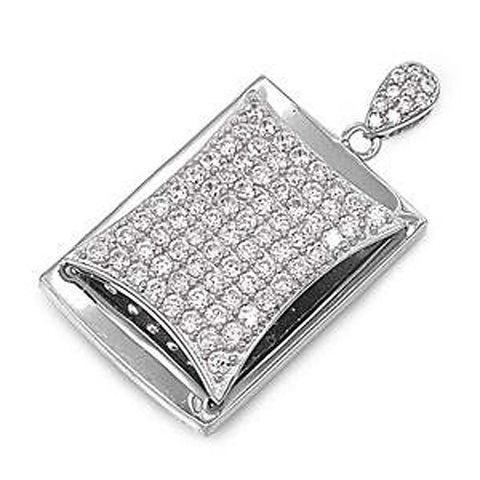 Sterling Silver Micro Set Rectangle Shaped Assorted CZ PendantAnd Pendant Height 36 mm