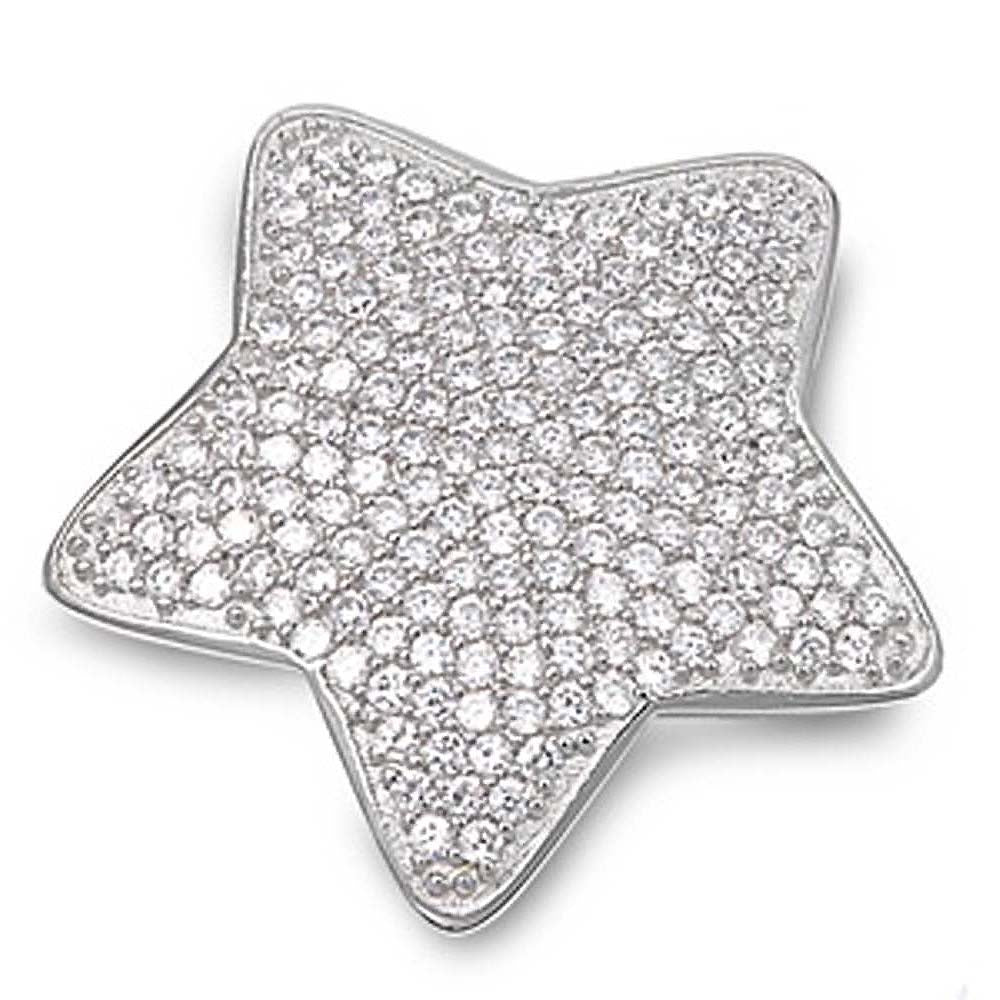 Sterling Silver Micro Set Star Shaped Assorted CZ PendantAnd Pendant Height 31 mm