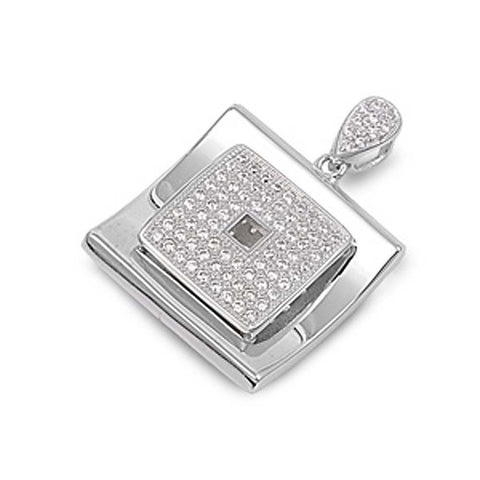 Sterling Silver Micro Set Square Shaped Assorted CZ PendantAnd Pendant Height 30 mm