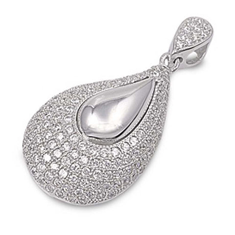 Sterling Silver Micro Set Tear Drop Shaped Assorted CZ PendantAnd Pendant Height 33 mm