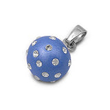 Sterling Silver Blue And Clear Round Ball Shaped Assorted CZ PendantAnd Pendant Height 12 mm