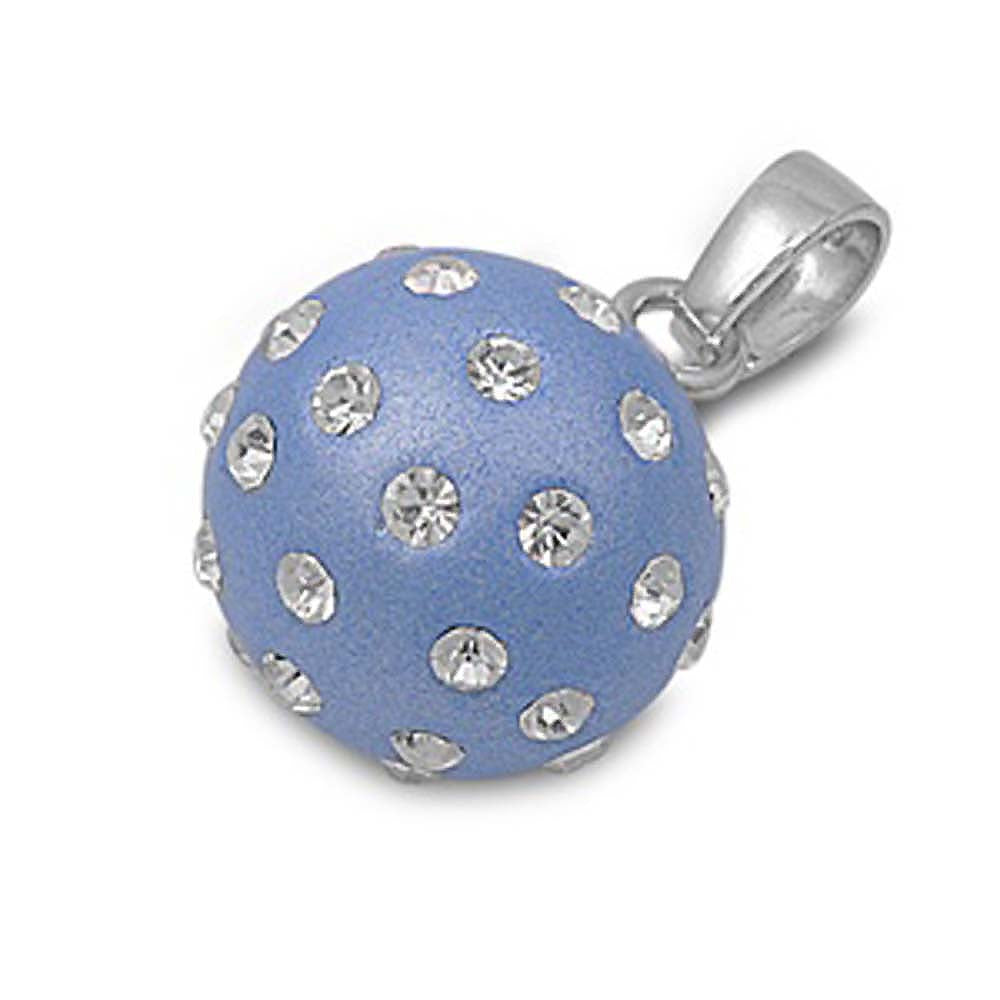 Sterling Silver Blue And Clear Round Ball Shaped Assorted CZ PendantAnd Pendant Height 14 mm