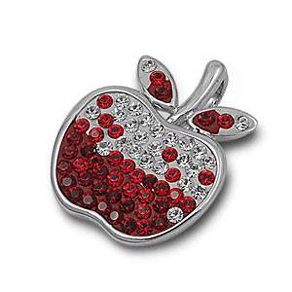 Sterling Silver Garnet And Clear Apple Shaped Assorted CZ PendantAnd Pendant Height 22 mm