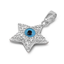 Load image into Gallery viewer, Sterling Silver AquamarineAnd Black And Clear Star With Eye Shaped Assorted CZ PendantAnd Pendant Height 17 mm