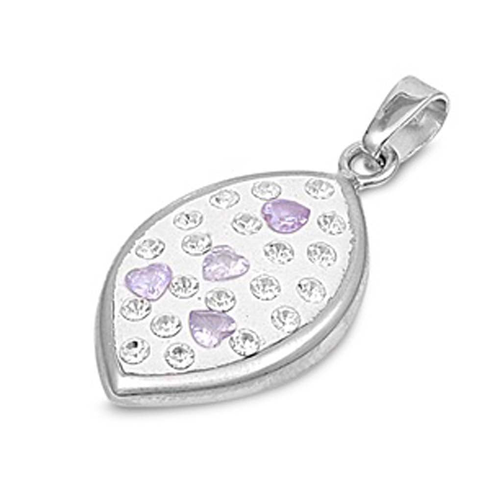Sterling Silver Lavender And Clear Oval Shaped Assorted CZ PendantAnd Pendant Height 25 mm
