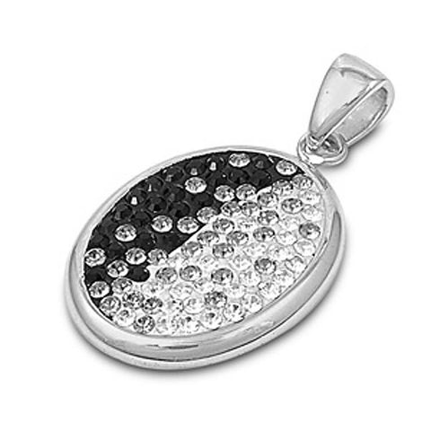 Sterling Silver Black And Clear Oval Shaped Assorted CZ PendantAnd Pendant Height 24 mm