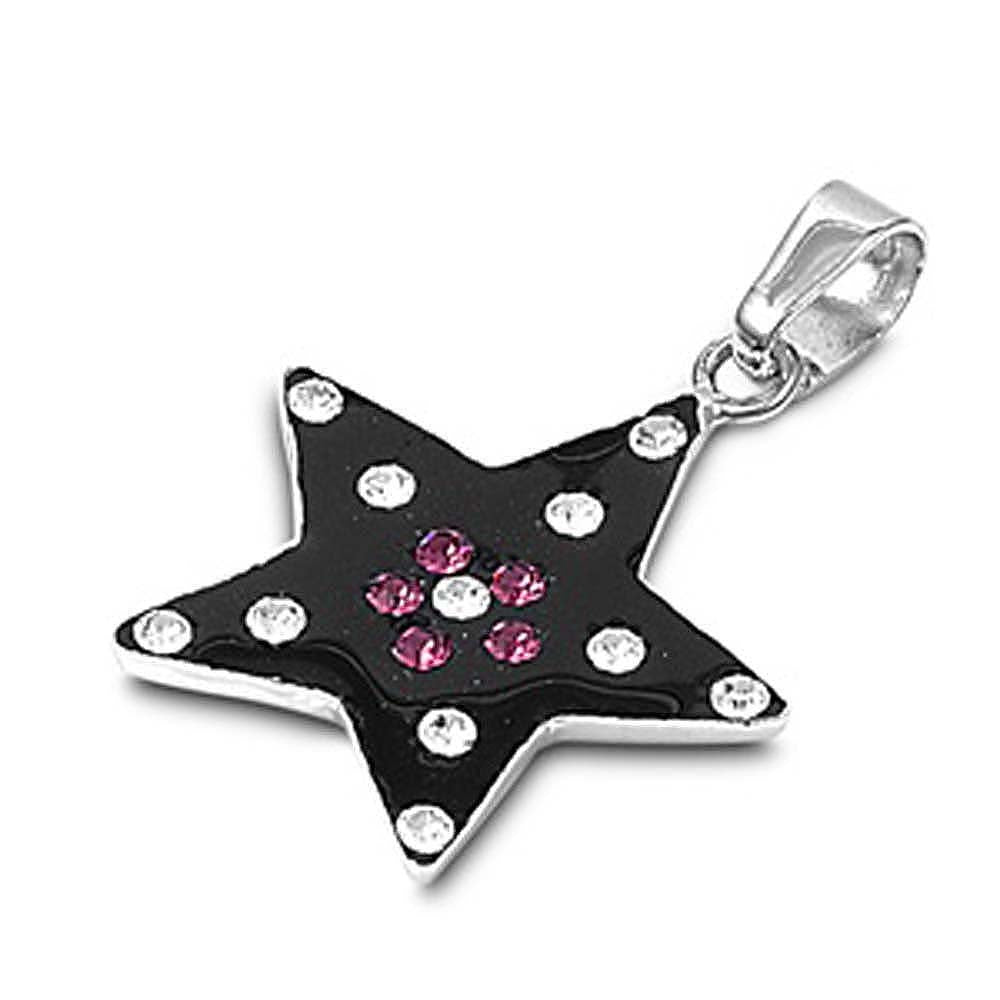 Sterling Silver Amethyst And Clear Star Shaped Assorted CZ PendantAnd Pendant Height 19 mm