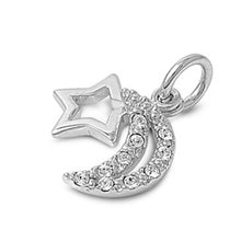 Load image into Gallery viewer, Sterling Silver Moon and Star CZ Pendant