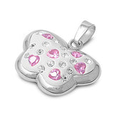 Sterling Silver Butterfly With Pink And Clear Assorted CZ PendantAnd Pendant Height 16 mm