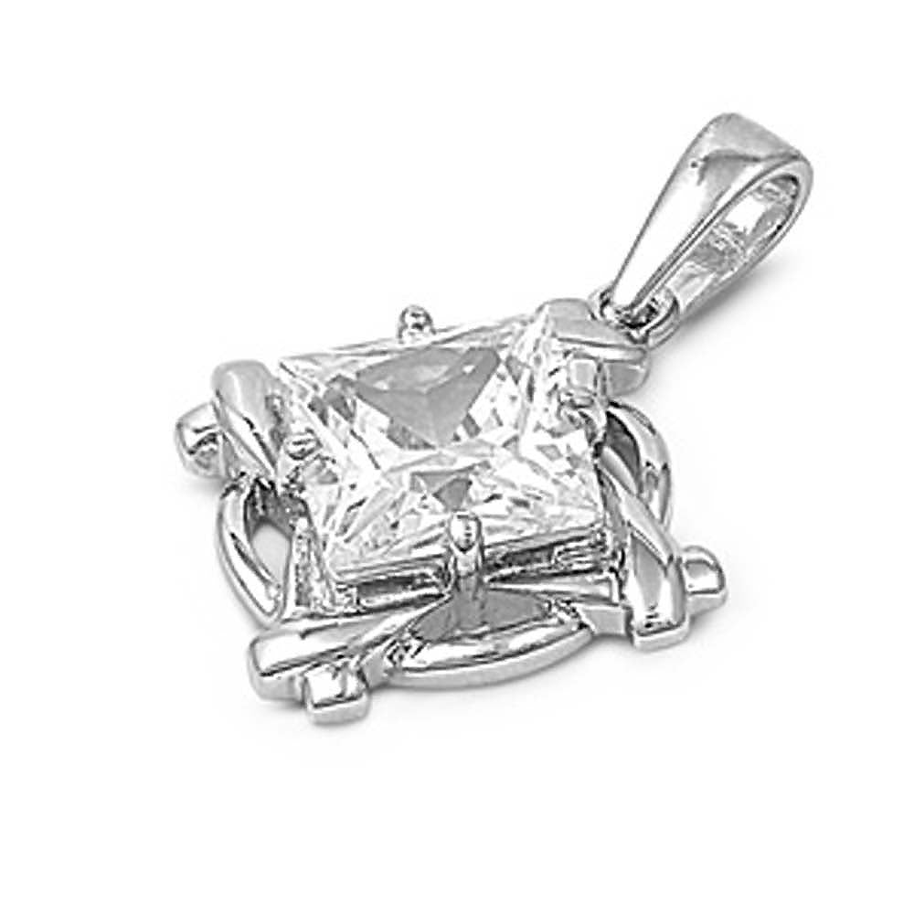 Sterling Silver Diamond Cut Shaped Assorted CZ PendantAnd Pendant Height 21 mm