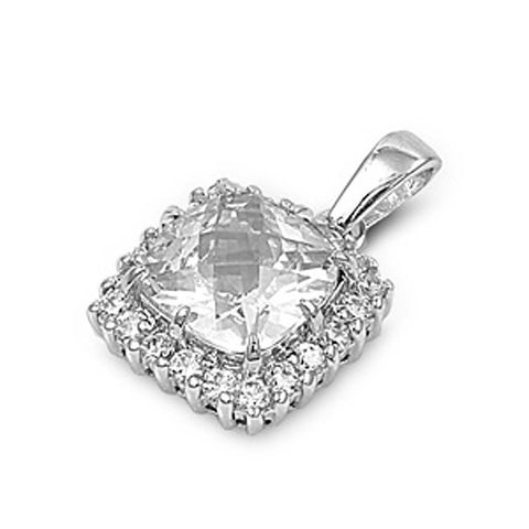 Sterling Silver Clear Square Shaped Assorted CZ PendantAnd Pendant Height 14 mm