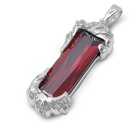 Sterling Silver Garnet Rectangle Shaped Assorted CZ PendantAnd Pendant Size 43 mm