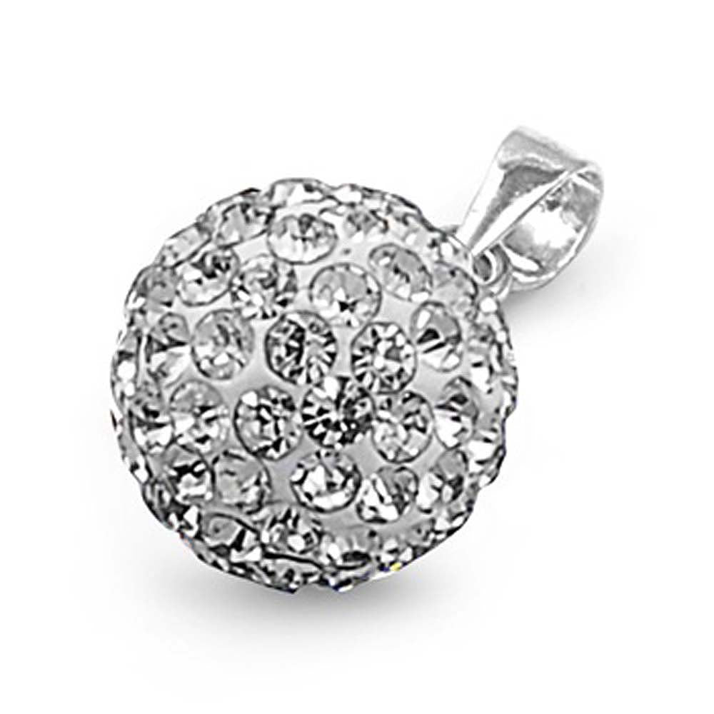 Sterling Silver Elegant Ferido Ball Pendant Paved with Clear Crystals