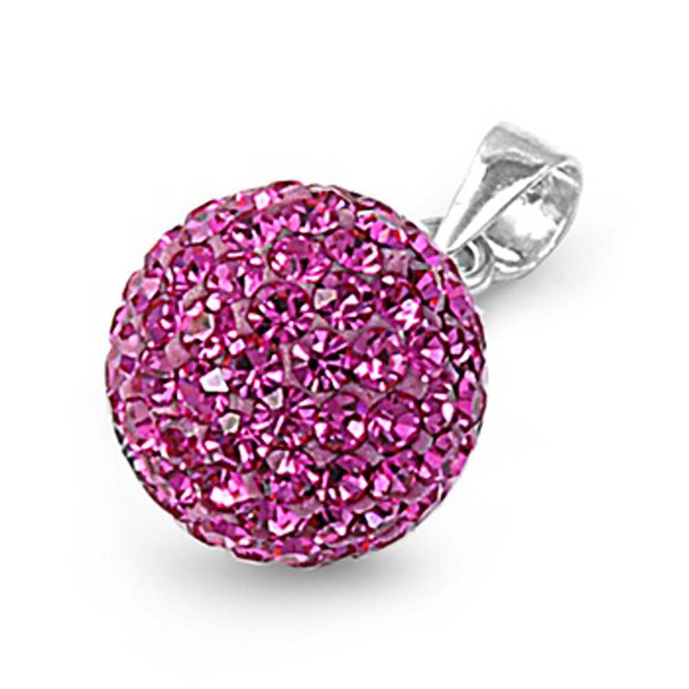 Sterling Silver Elegant Ferido Ball Pendant Paved with Rose Pink Crystals