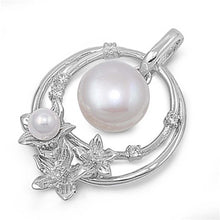 Load image into Gallery viewer, Sterling Silver Flower With Freshwater Pearl Shaped CZ PendantAnd Pendant Size 26 mm