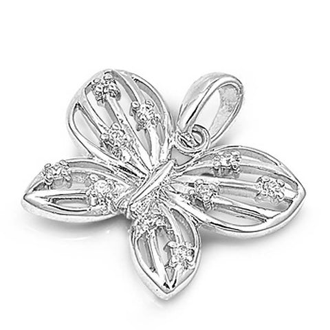 Sterling Silver Butterfly Shaped CZ PendantAnd Pendant Size 15 mm