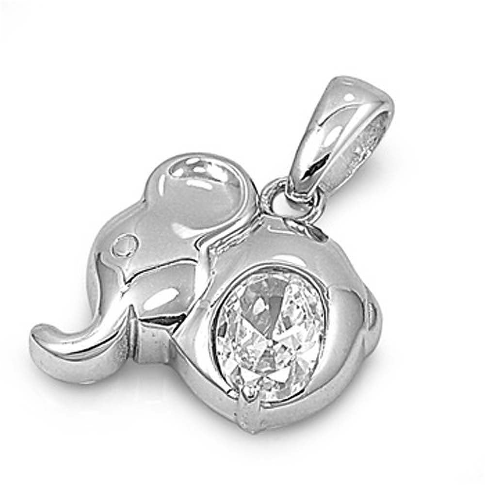 Sterling Silver Elephant Shaped CZ PendantAnd Pendant Size 15 mm