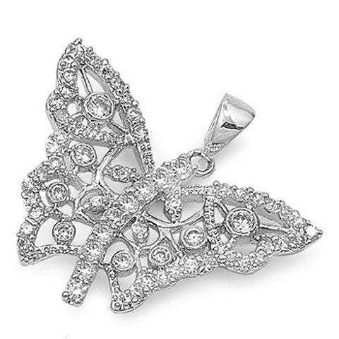 Sterling Silver Butterfly Shaped CZ PendantAnd Pendant Size 20 mm