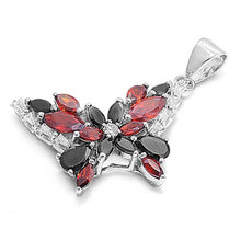 Load image into Gallery viewer, Sterling Silver Black And Garnet Stone Butterfly Shaped CZ PendantAnd Pendant Size 22 mm