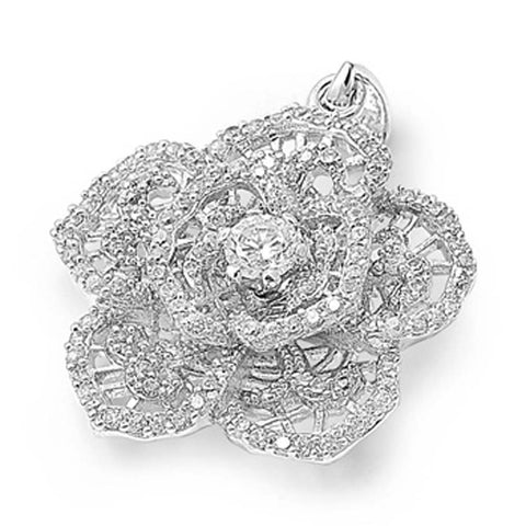 Sterling Silver Flower Shaped CZ PendantAnd Pendant Size 28 mm