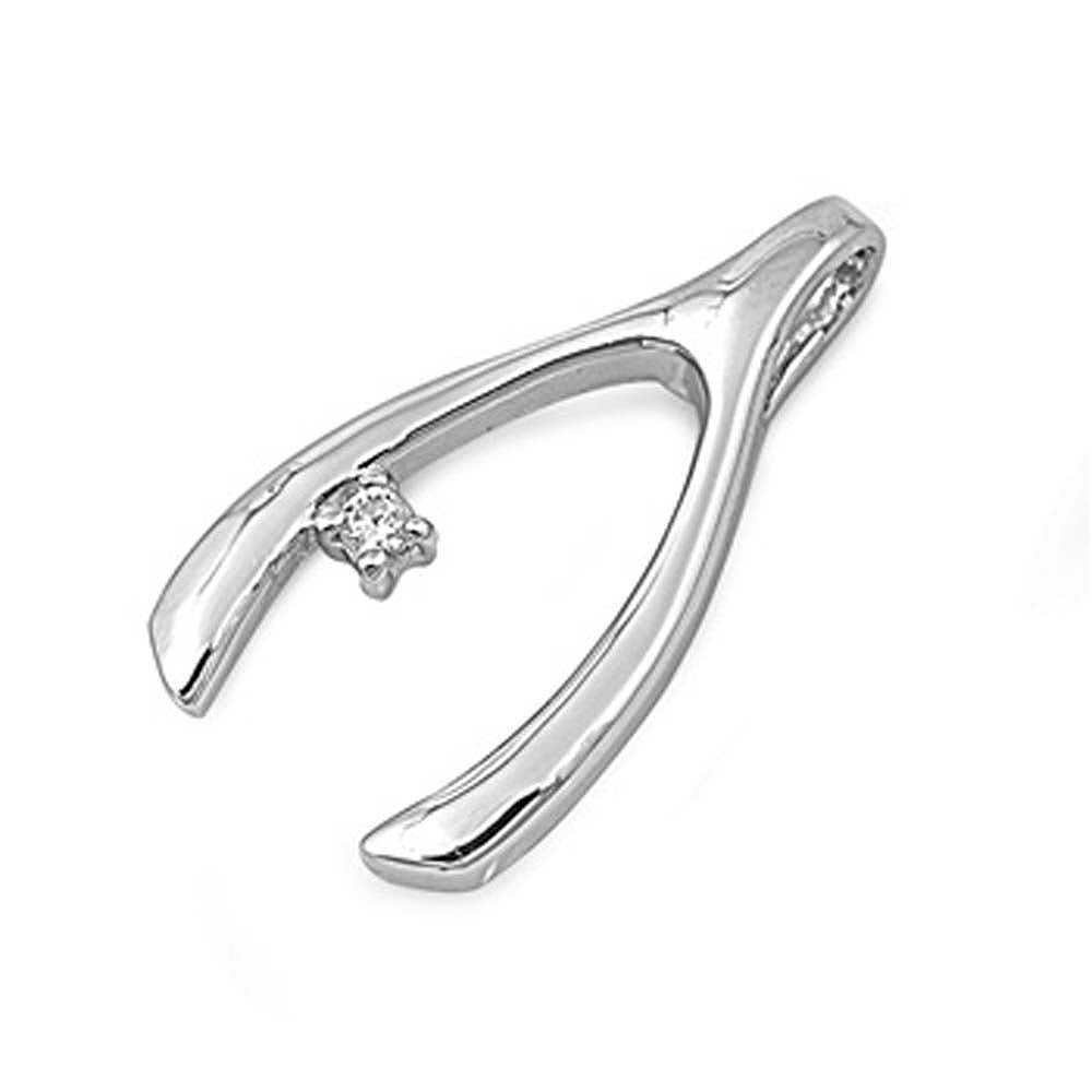 Sterling Silver Wishbone Shaped CZ PendantAnd Pendant Size 21 mm