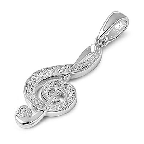 Sterling Silver Music Note Shaped CZ PendantAnd Pendant Size 21 mm