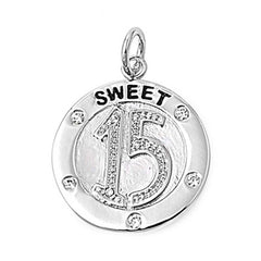 Sterling Silver Elegant  Sweet 15  Pendant Paved with Clear CZ