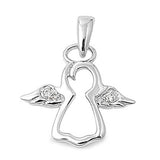 Sterling Silver Angel Pendant with Clear Simulated Diamond Paved Wings