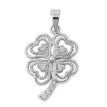 Load image into Gallery viewer, Sterling Silver Elegant Clover Heart Pendant Paved with Clear Simulated Diamonds