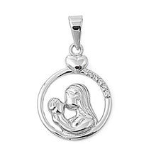 Load image into Gallery viewer, Sterling Silver Mother and Child Pendant with Clear Simulated Diamonds