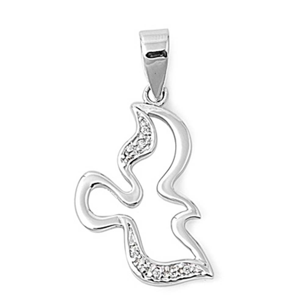 Sterling Silver Elegant Dove Pendant Paved with Clear Simulated Diamonds