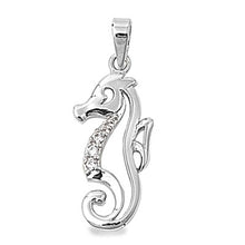 Load image into Gallery viewer, Sterling Silver Seahorse Pendant with Clear Simulated Diamonds