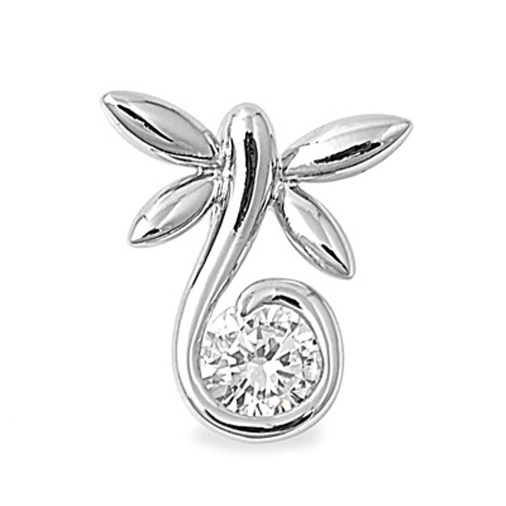 Sterling Silver Fancy Dragonfly Pendant with Clear Simulated Diamond