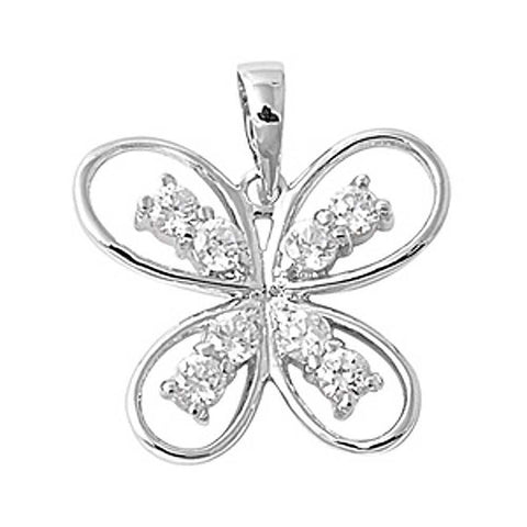 Sterling Silver Fancy Butterfly Pendant  with Clear Simulated Diamonds Design